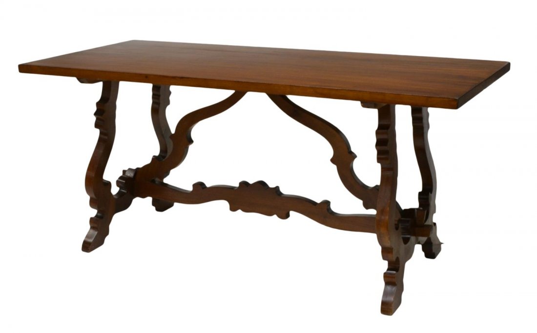 ITALIAN CARVED TRESTLE BASE TABLE, 20TH CENTURY (1 of 2)
