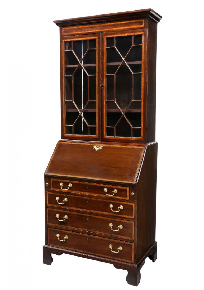 GEORGIAN MAHOGANY SECRETARY BOOKCASE, EARLY 19TH C (1 of 5)