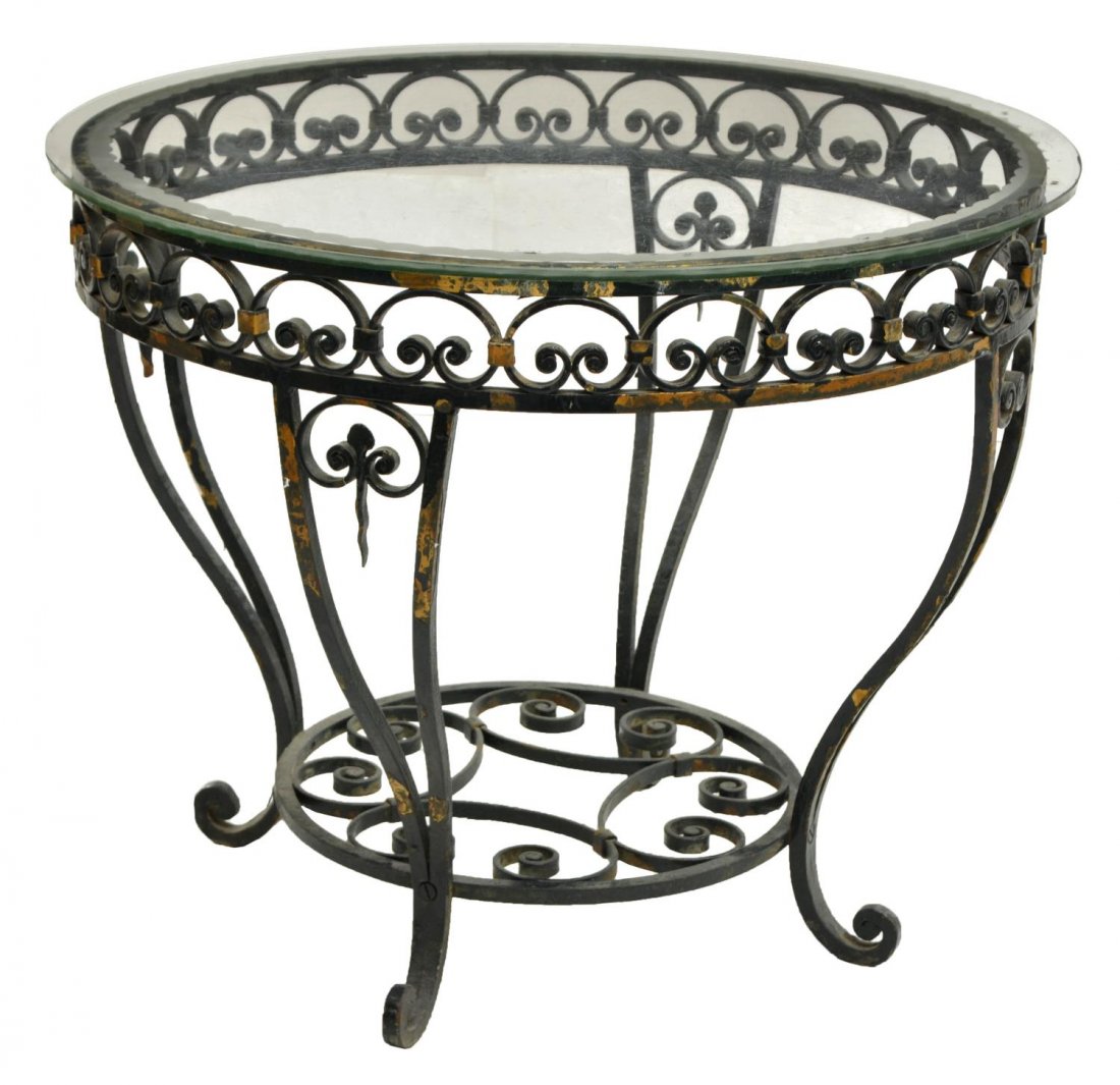 ITALIAN PAINTED IRON & GLASS SIDE TABLE, 20TH C (1 of 2)
