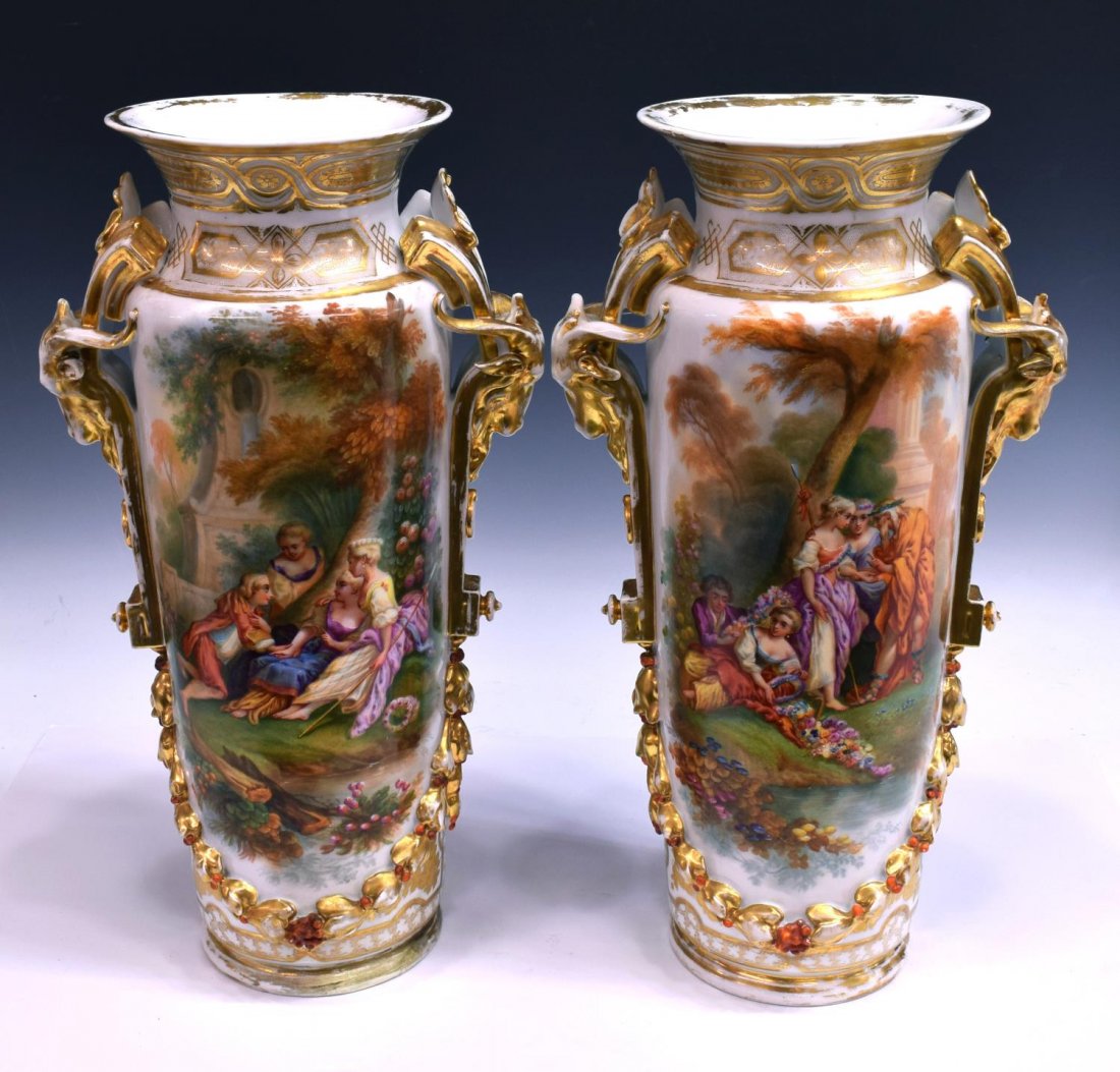 (2) OLD PARIS PORCELAIN PARCEL GILT PAINTED VASES (1 of 6)