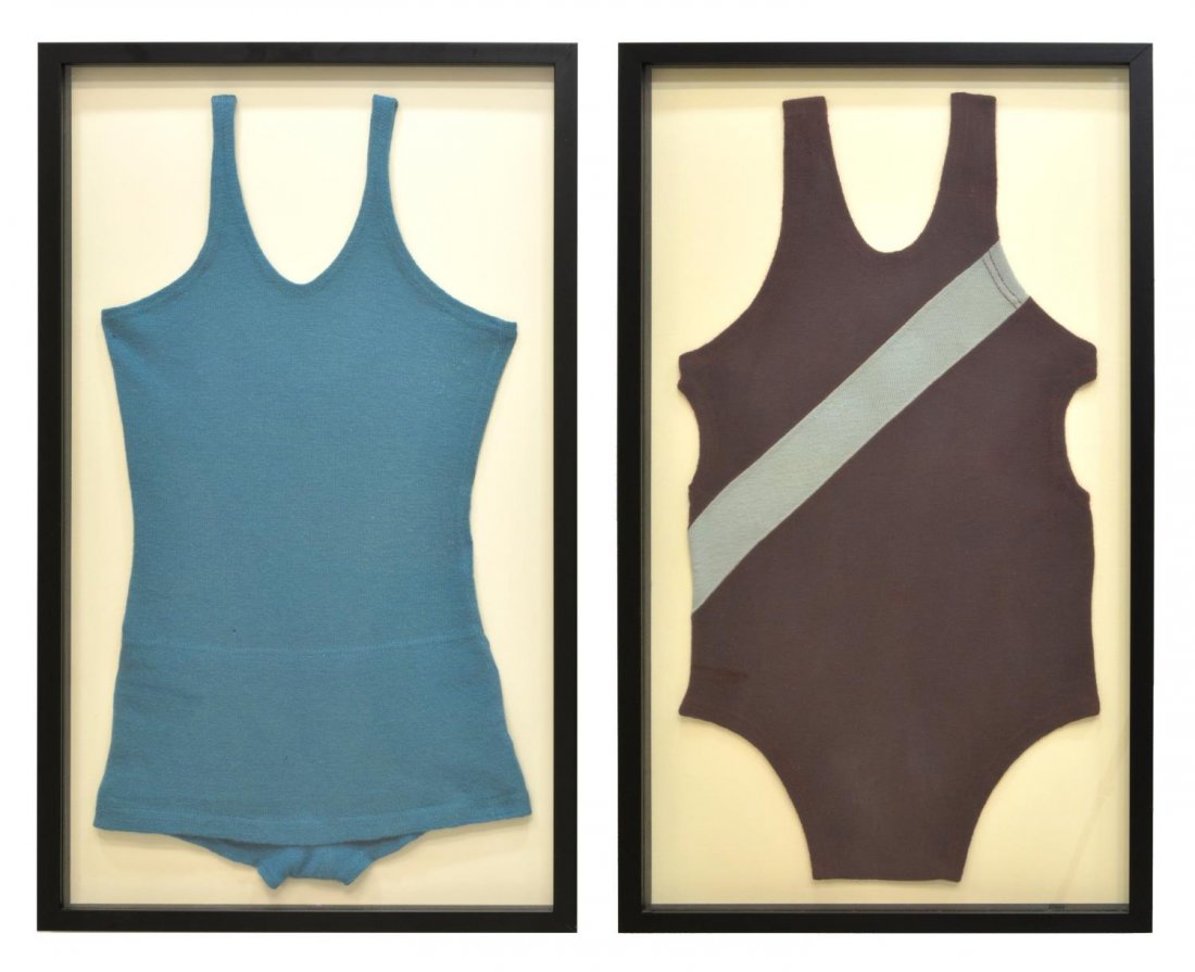 (2) FRAMED ANTIQUE ONE-PIECE BATHING SUITS C. 1920 (1 of 3)