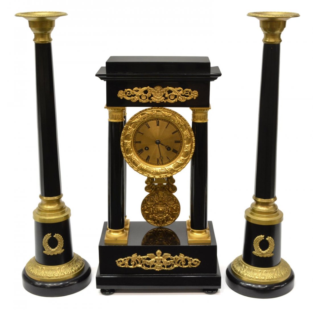 (3) NAPOLEON III GILT & LACQUERED PORTICO CLOCK (1 of 10)