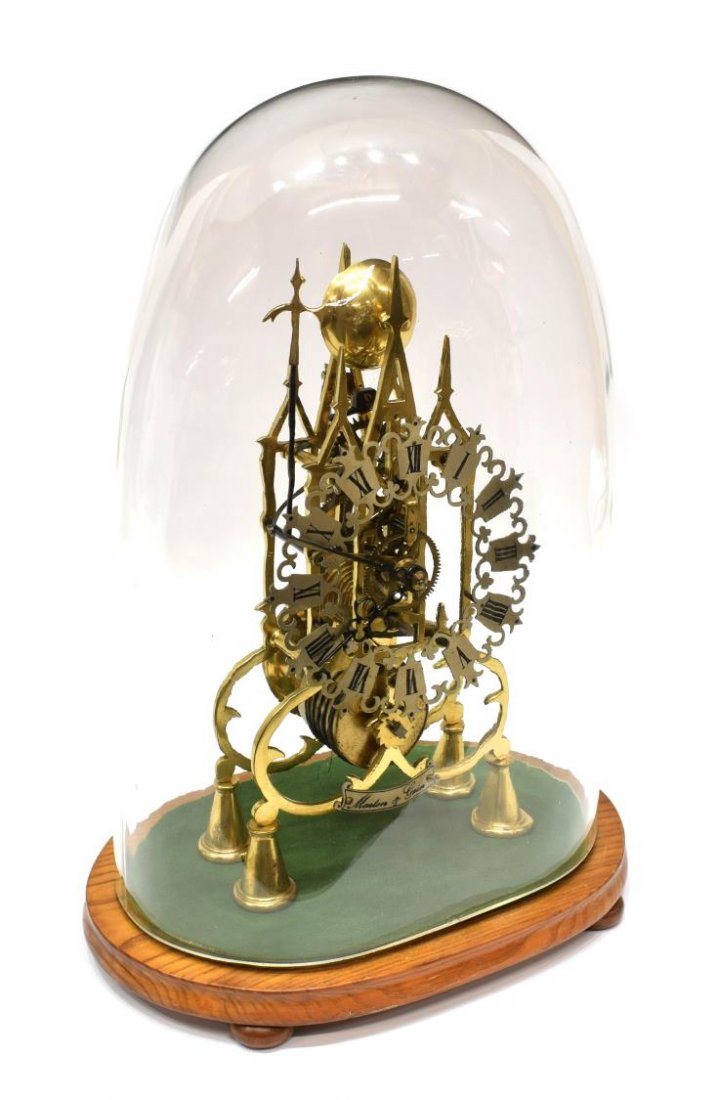 MORTON & GAIN GLASS DOMED SKELETON CLOCK (1 of 8)