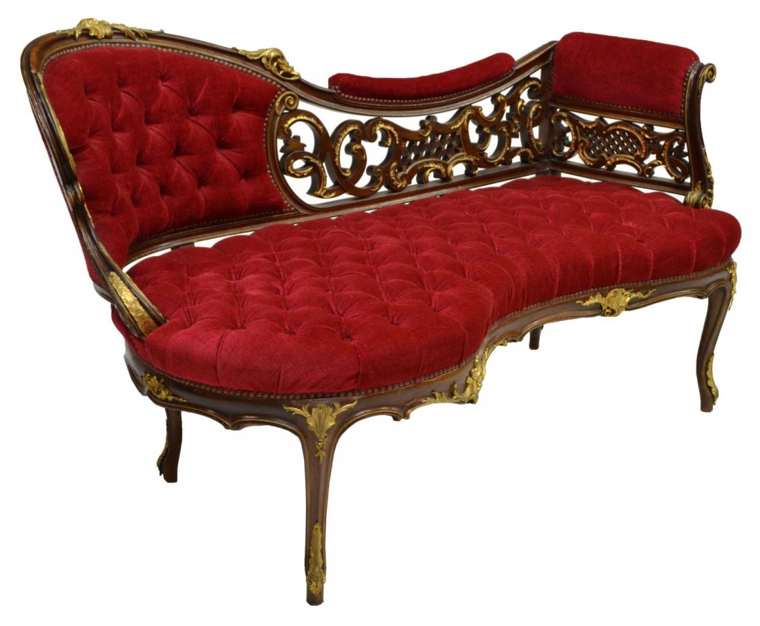 FINE LOUIS XV BUTTONED & PIERCED CHAISE LOUNGE (1 of 3)