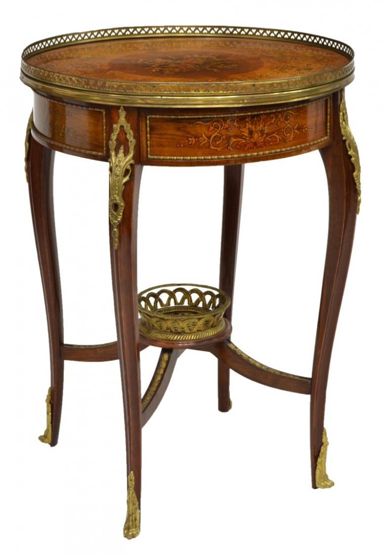 MARQUETRY GALLERY TOP OCCASSIONAL TABLE, 20TH C (1 of 4)