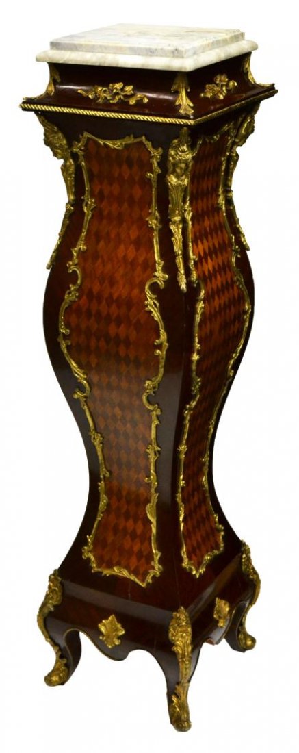 LOUIS XV STYLE BOMBE & PARQUETRY PEDESTAL (1 of 3)