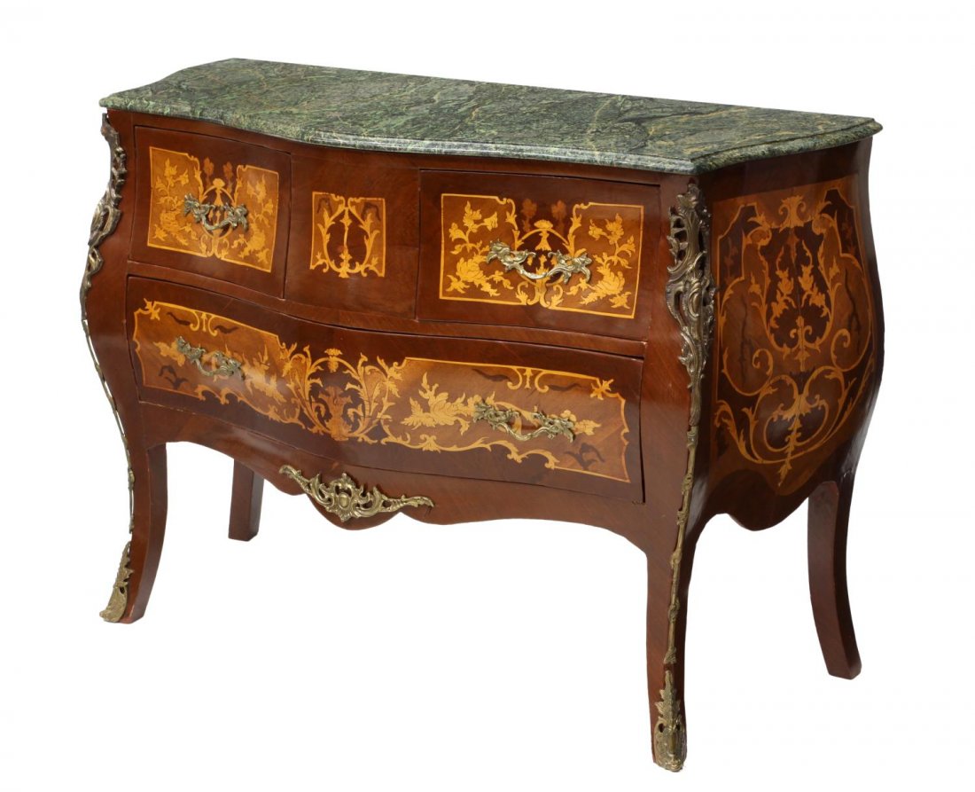 LOUIS XV STYLE MARBLE TOP BOMBE COMMODE (1 of 3)