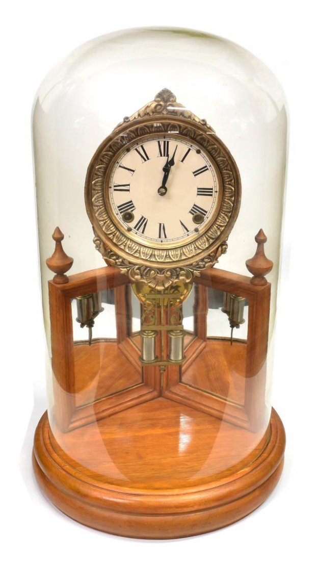 FINE GLASS DOMED MIRROR DISPLAY SHELF CLOCK, 22"H (1 of 7)