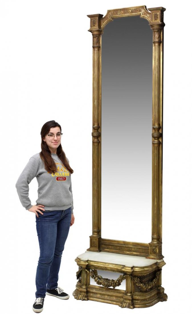 LOUIS XVI STYLE GILTWOOD & MARBLE PIER MIRROR (1 of 4)