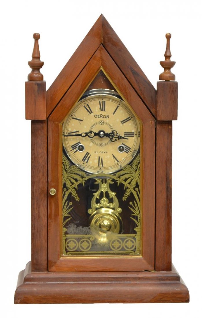 OTRON 31 DAY STEEPLE CLOCK, GILT DECORATION (1 of 4)