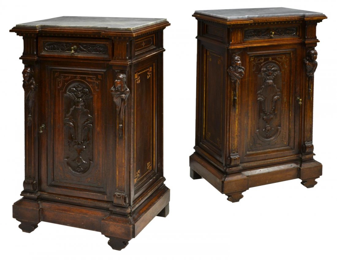 (2) ITALIAN RENAISSANCE REVIVAL BEDSIDE CABINETS (1 of 5)