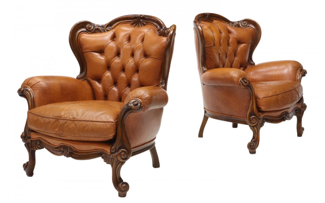 (2) ITALIAN LOUIS XV STYLE LEATHER ARM CHAIRS (1 of 4)