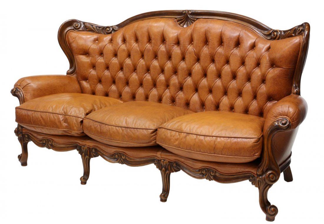 ITALIAN LOUIS XV STYLE LEATHER SOFA, 20TH C. (1 of 3)
