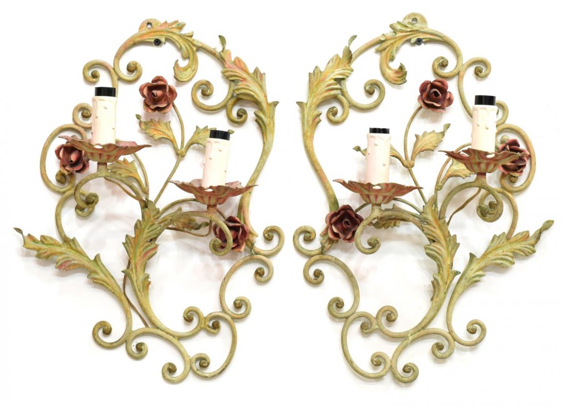 (2) ITALIAN PAINTED IRON FLORAL FORM SCONCES (1 of 1)