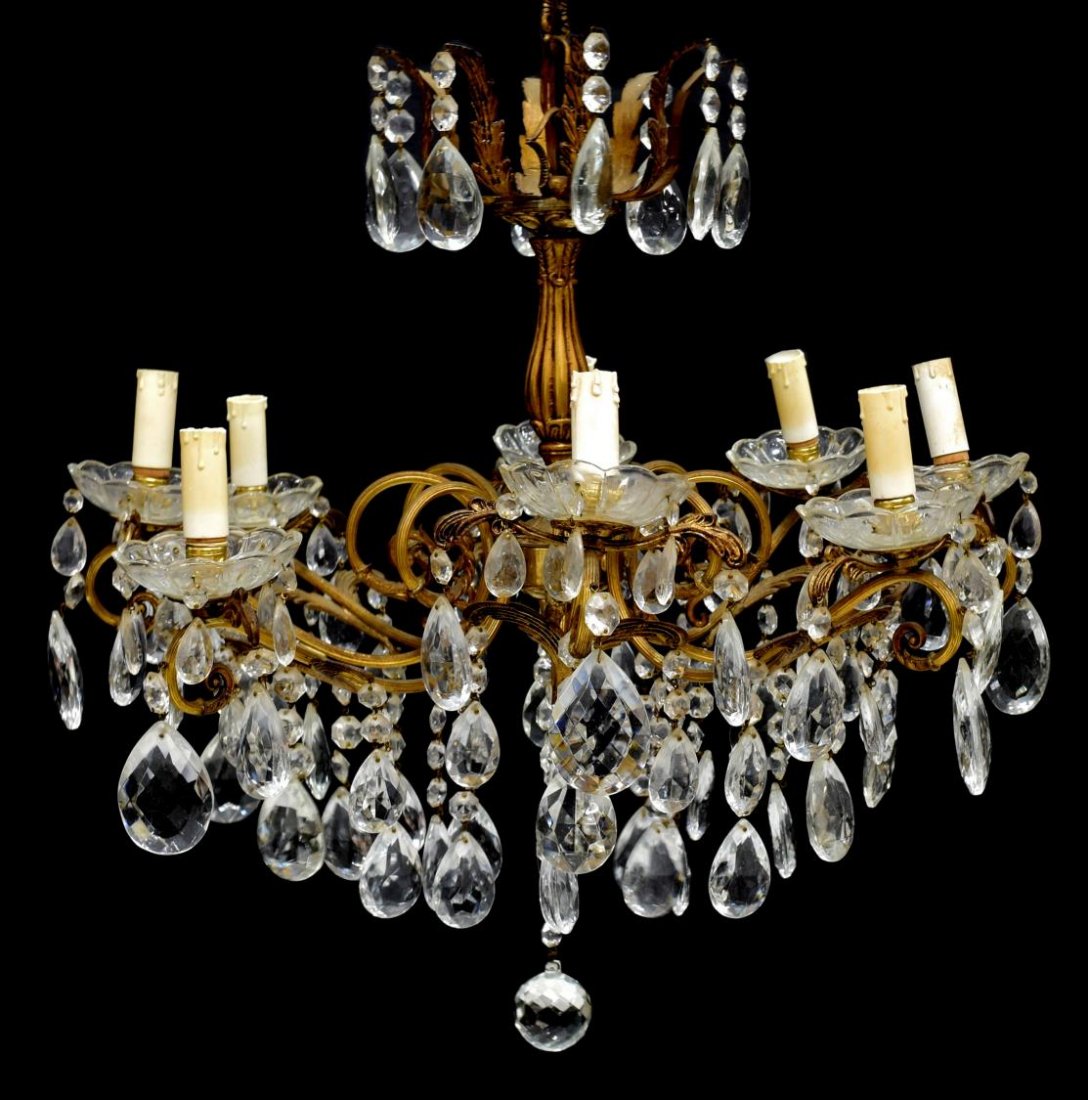 ITALIAN PATINATED METAL & CRYSTAL PRISM CHANDELIER (1 of 2)
