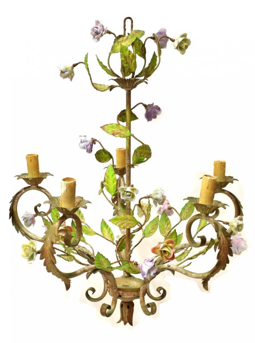 ITALIAN POLYCHROME FIVE-LIGHT FLORAL CHANDELIER (1 of 2)