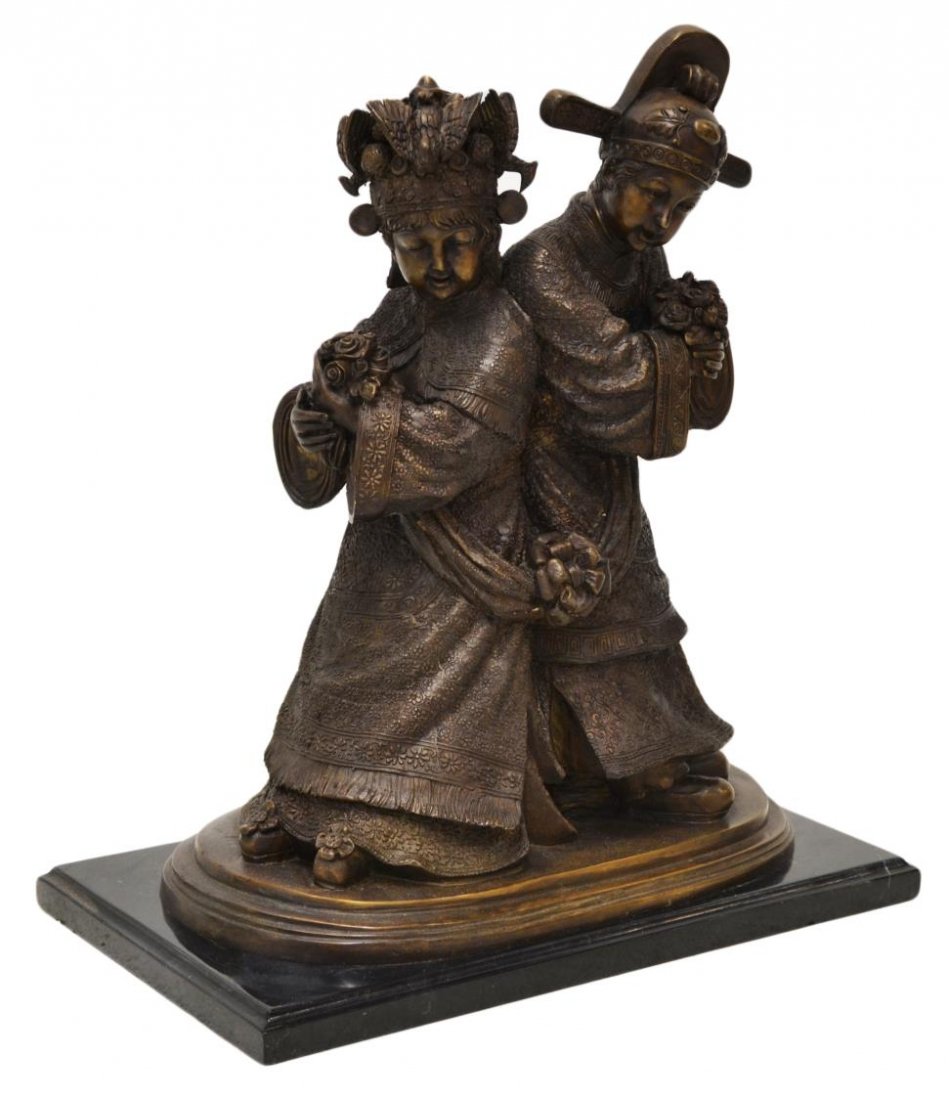 PATINATED BRONZE FIGURAL GROUP, CHINESE WEDDING (1 of 4)
