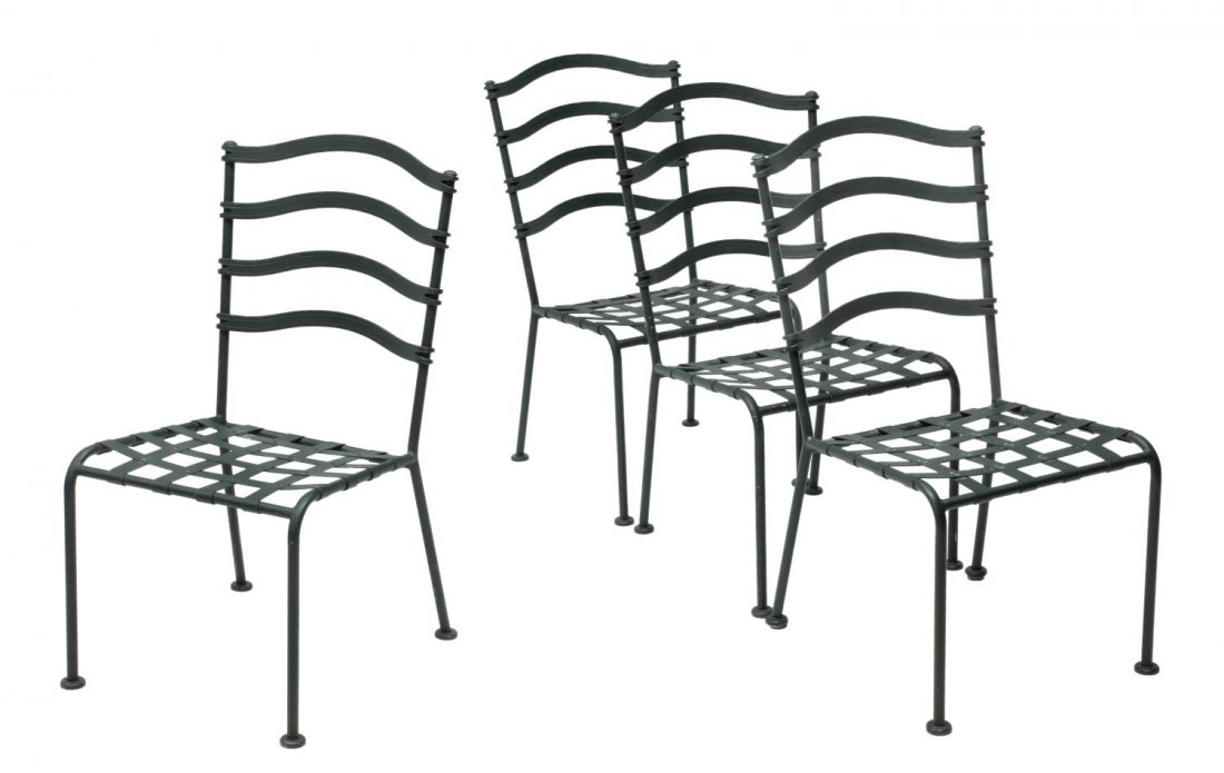 (4) FRENCH IRON OUTDOOR PATIO CHAIRS WITH CUSHIONS (1 of 4)