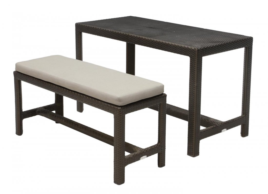 (2)DEDON ALL-WEATHER SYNTHETIC WICKER TABLE, BENCH (1 of 4)