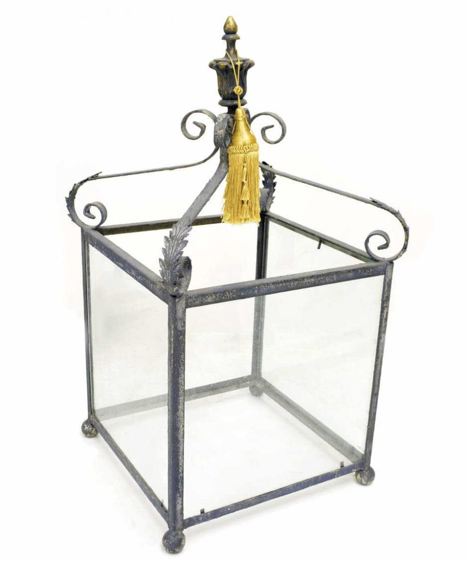 LARGE PARCEL GILT METAL HANGING LANTERN LAMP (1 of 4)