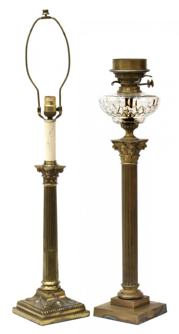 (2)VICTORIAN COLUMNAR GILT METAL OIL & TABLE LAMPS (1 of 5)