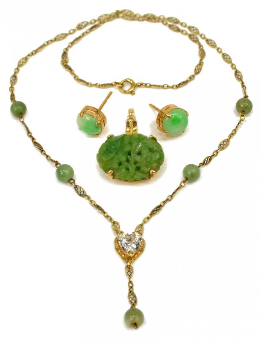 (4) COLLECTION LADIES 14K & GREEN STONE JEWELRY (1 of 4)