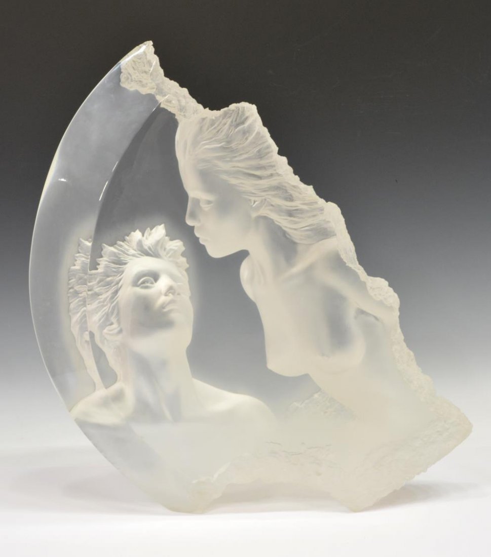 MICHAEL WILKINSON (20TH C.) ACRYLIC SCULPTURE: Contemporary acrylic sculpture, "Moonscape 1, Terra Luna", c. 1998, signed lower left Wilkinson (Michael Wilkinson, California, b. 1949), edition 320/500, some surface wear, 21"h, 17"w, 10"d, 42.5lbs