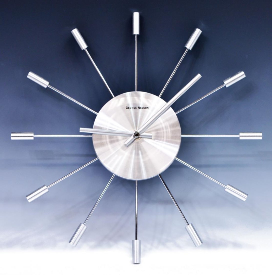 (16) DECORATIVE GROUP, CLOCK, ORB, LEAF TRAY ETC: (lot of 16) Decorative group, comprising: (1) Kirch George Nelson style "Pill" wall clock, battery operated, 13.25" diam.; (1) clear glass orb on chrome stand, 7.5"h; (1) silvered metal leaf form tray