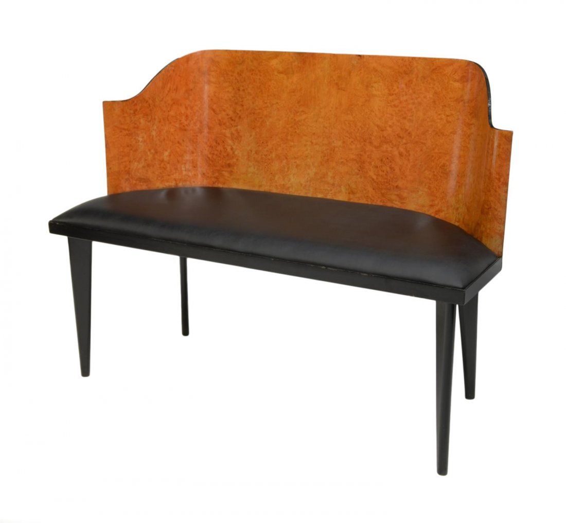 MODERN PIERO SARTOGO & GRENON 'TOSCANA' SETTEE: Italian Modern 'Toscana' love seat, c. 1987, design by Piero Sartogo (Italian, Architect, b. 1934) and Nathalie Grenon for Saporiti Italia, long curved back with black seat cushions rising on tapered