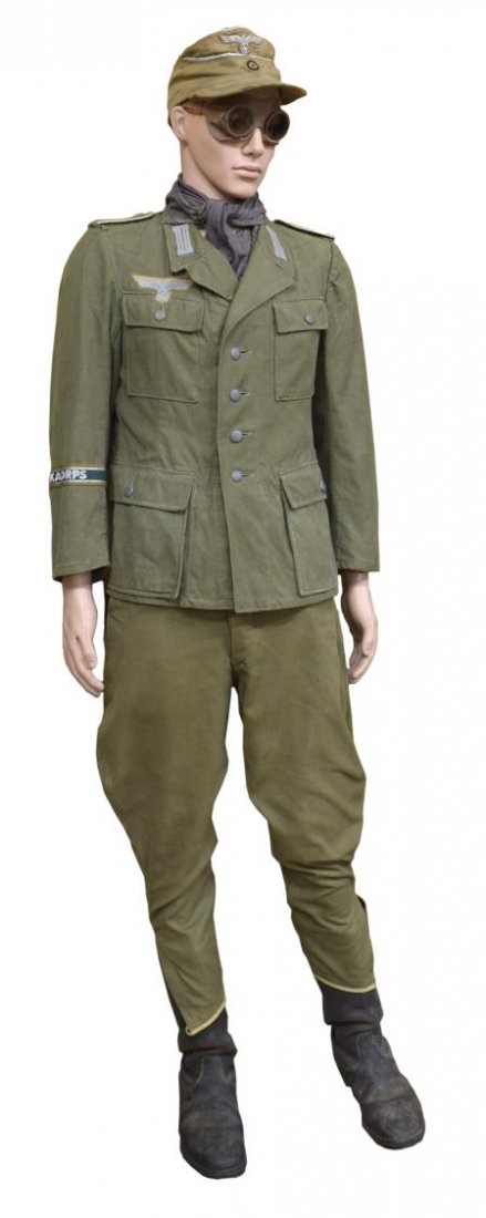 GERMAN WWII SOLDIER DRESSED MUSEUM MANNEQUIN: German WWII dressed mannequin representing a soldier of the Africa Corps, original clothing except hat may be later, approx. 71"tall *Provenance: Dispersal of the Blanco County WW2 Museum collection,