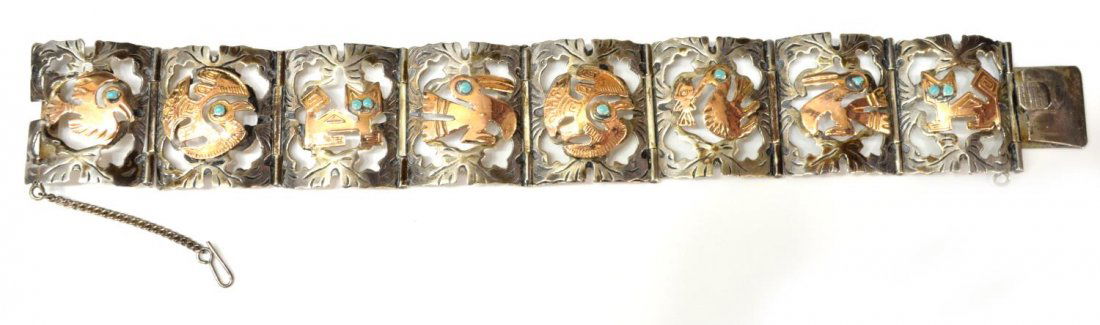 PERUVIAN STERLING & 18KT GOLD ESTATE BRACELET (1 of 4)