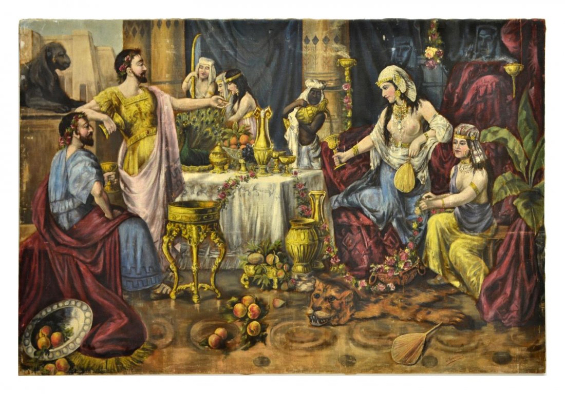 SIGNED ITALIAN PAINTED TAPESTRY, ROMAN SCENE (1 of 3)