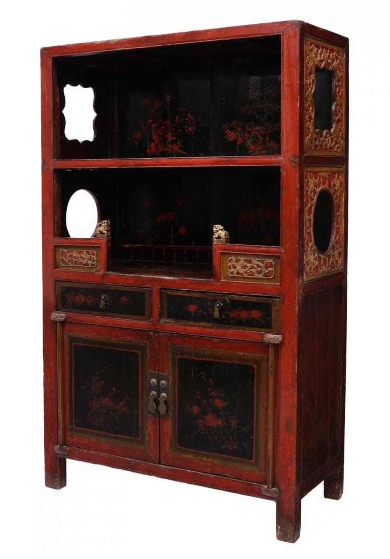 CHINESE LACQUERED FLORAL PAINTED CABINET (1 of 6)
