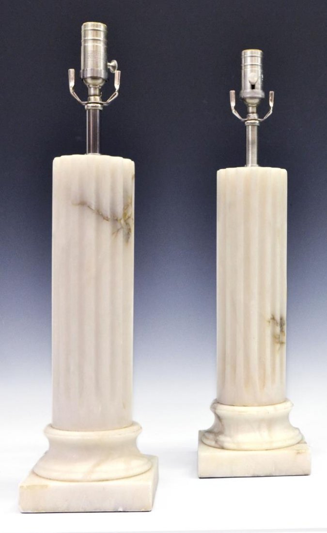 (2) RESTORATION HARDWARE ALABASTER COLUMN LAMPS (1 of 3)