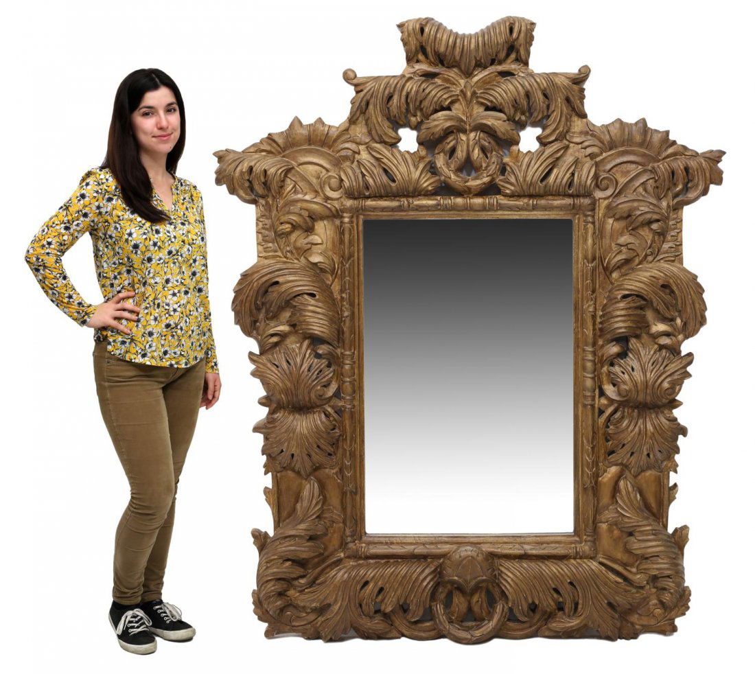 LARGE HEAVILY CARVED & GILDED WALL MIRROR (1 of 4)