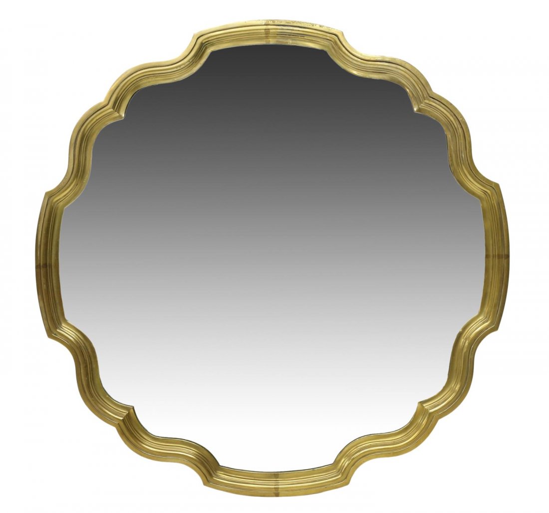 LARGE STEPPED & SHAPED BRASS FRAME MIRROR (1 of 3)