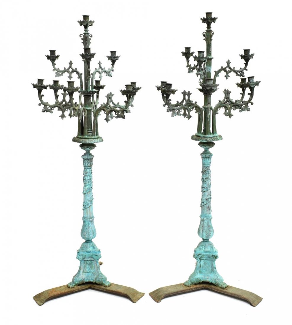 (2) FRENCH PATINATED BRONZE STANDING CANDELABRAS (1 of 3)