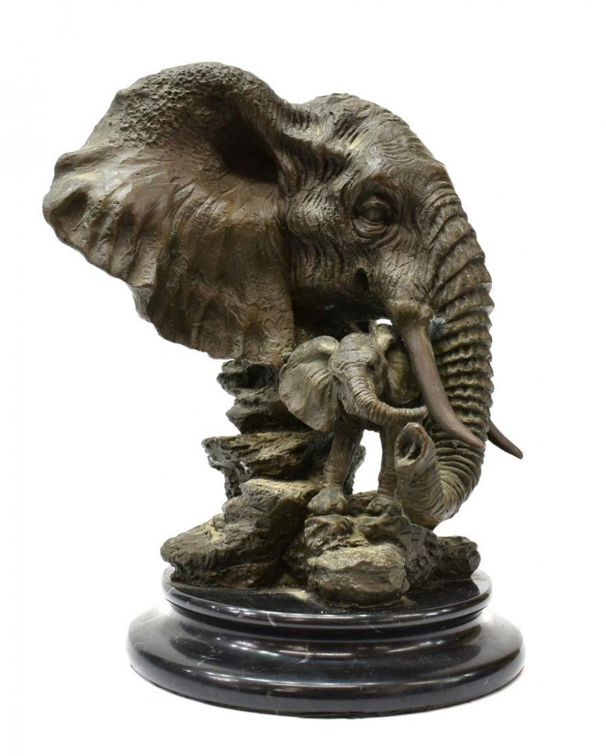 BRONZE ELEPHANT HEAD STATUE, 20TH C. (1 of 7)
