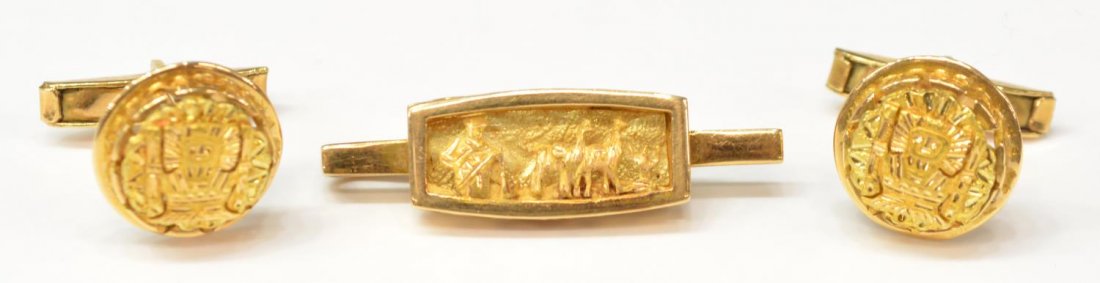 (3) ESTATE PERUVIAN 18KT GOLD CUFFLINKS & TIE CLIP (1 of 5)