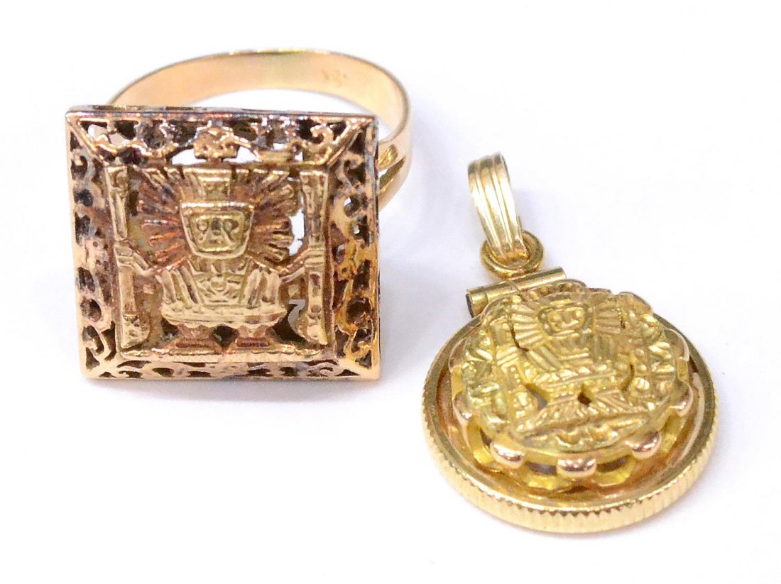 (2) ESTATE PERUVIAN 18KT GOLD RING & PENDANT (1 of 7)
