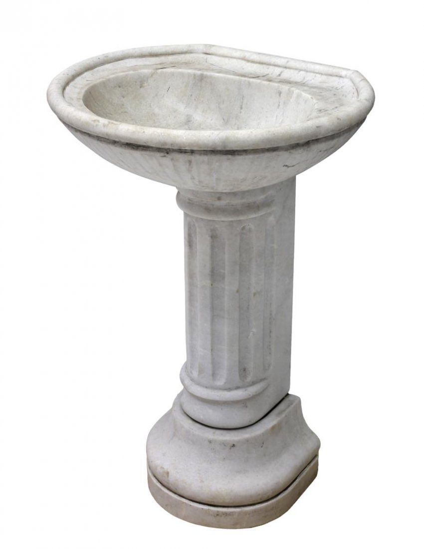 HEAVY CARVED MARBLE SINK ON COLUMNAR PEDESTAL BASE (1 of 3)
