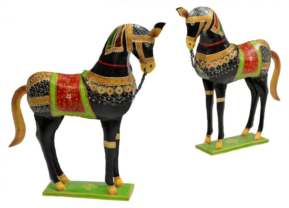 (2) DECORATIVE PARCEL GILT POLYCHROME METAL HORSES (1 of 2)