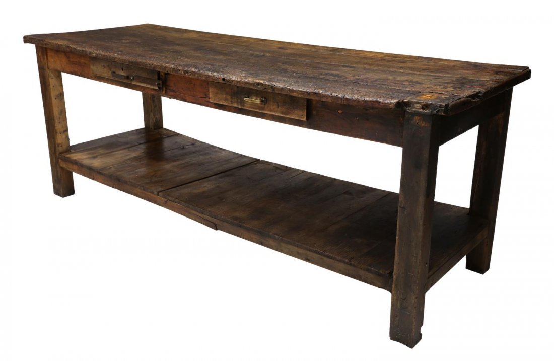 RUSTIC ITALIAN FARMHOUSE WORK TABLE, 99"L, TUSCANY (1 of 7)