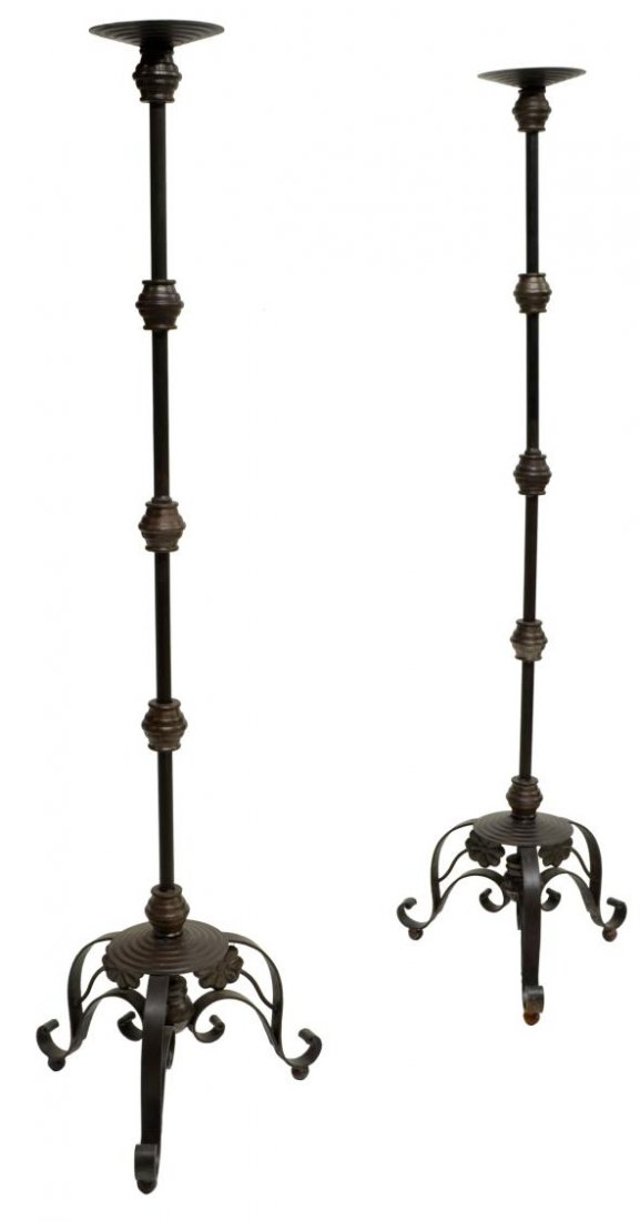 (2) LARGE RELIGIOUS FORGED IRON ALTAR LIGHTS (1 of 2)