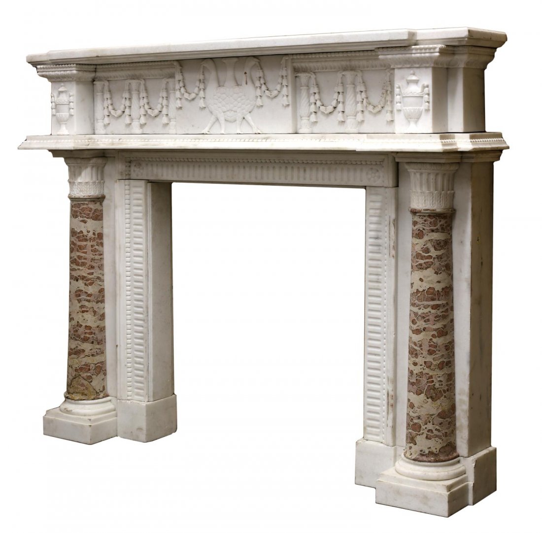 WHITE & VARIEGATED MARBLE FIRE PLACE SURROUND (1 of 3)