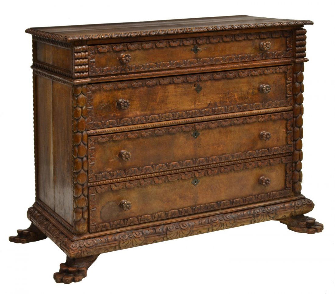 ITALIAN CARVED FOUR DRAWER COMMODE (1 of 3)