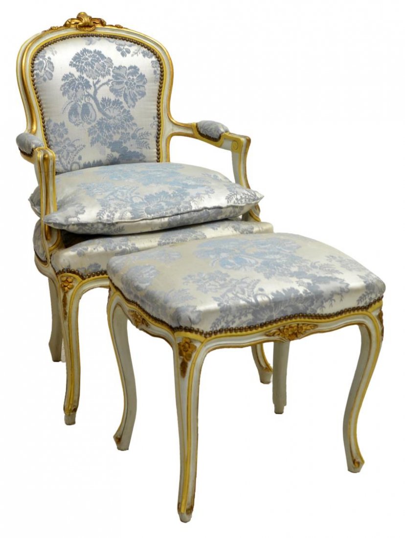 (2) LOUIS XV STYLE PARCEL GILT ARMCHAIR & STOOL (1 of 4)