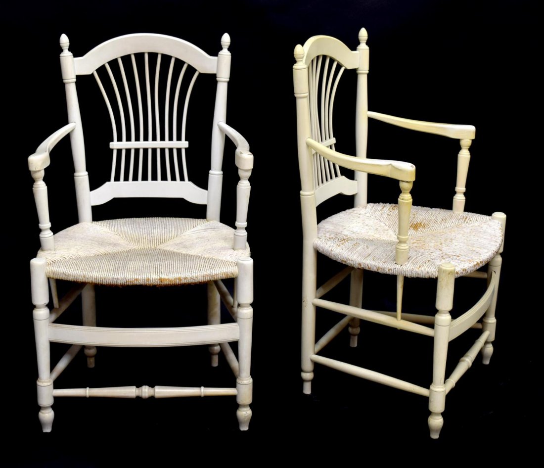 (2) FRENCH PAINTED WHITE RUSH SEAT ARMCHAIRS (1 of 3)