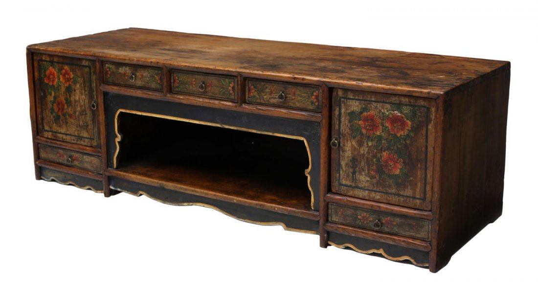 CHINESE FLORAL PAINTED BENCH, CABINET (1 of 4)