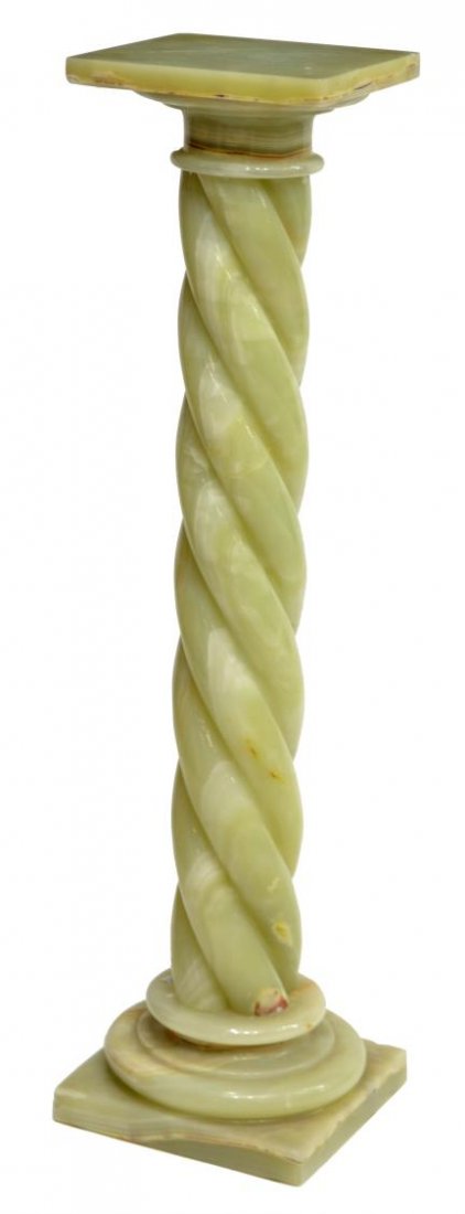 ITALIAN VARIEGATED GREEN ONYX PEDESTAL, 20TH C. (1 of 2)
